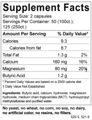 Alternative view of Butyrate (Calcium Magnesium) 600mg - 100 capsules