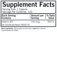 Alternative view of Vitamin D-3 4000 IU Capsules - Hypo 120 ct