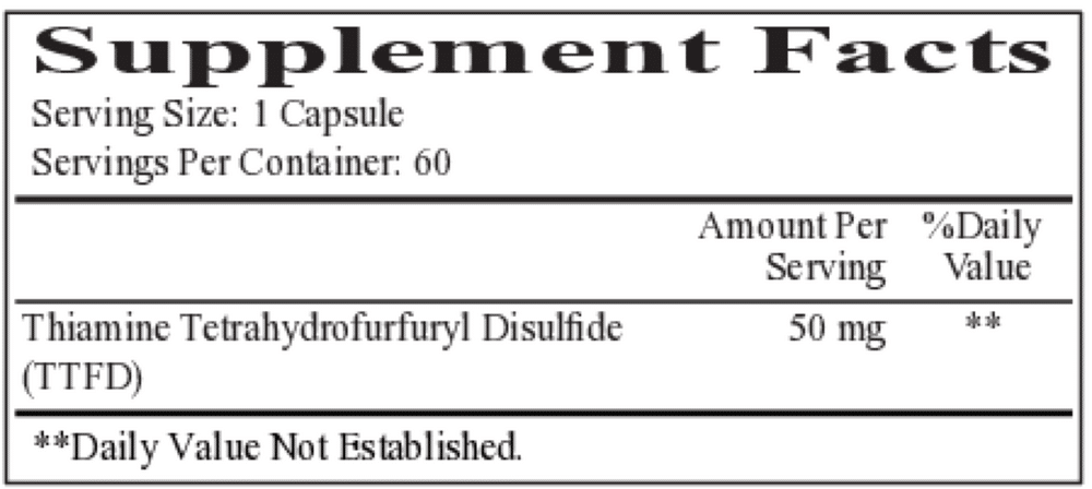 All Thiamine (fat soluble B1 - TTFD, 50mg capsule)