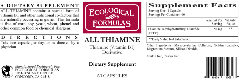 All Thiamine (fat soluble B1 - TTFD, 50mg capsule)