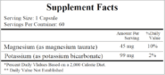 Potassium-Magnesium Taurate (Mg 45 mg:K 99 mg) - 60 capsules FACTS