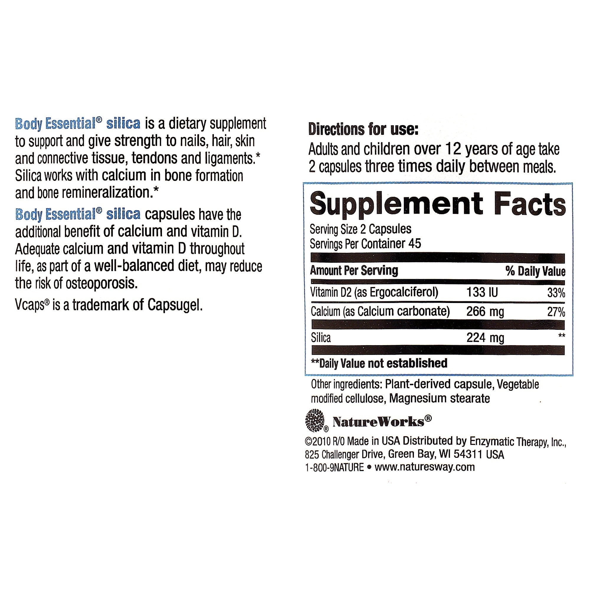 Body Essential Silica With Calcium 90 Capsules Spectrum Supplements