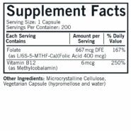 Alternative view of 5-MTHF 667 mcg DFE with B12 - 200 Capsules