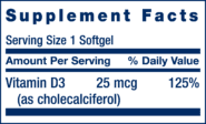 Alternative view of Vitamin D3 1,000IU - 250 softgels