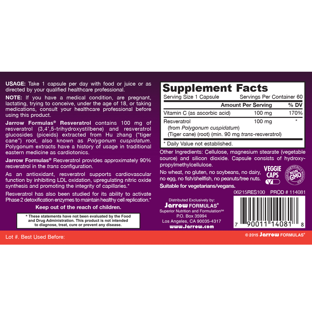 Resveratrol 100mg - 60 capsules - Image 2