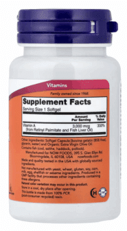 Vitamin A, 3,000 mcg (10,000 IU), 100 Softgels facts